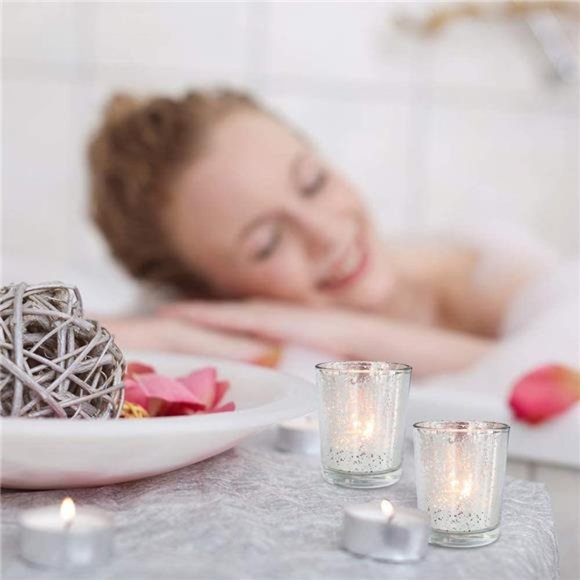 Silver Votive Candle Holders, Mercury Glass Tealight Candle Holder Set of 12 - Picture 4 of 7